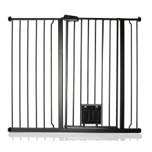 (Negro mate, 113.8cm - 121.4cm) Bettacare Puerta Extra Alta para Mascotas con Trampilla Bloqueable para Gatos