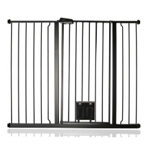 (Negro mate, 120.3cm - 127.9cm) Bettacare Puerta Extra Alta para Mascotas con Trampilla Bloqueable para Gatos