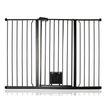 (Negro mate, 133.2cm - 140.8cm) Bettacare Puerta Extra Alta para Mascotas con Trampilla Bloqueable para Gatos