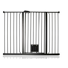 (Negro mate, 126.7cm - 134.3cm) Bettacare Puerta Extra Alta para Mascotas con Trampilla Bloqueable para Gatos