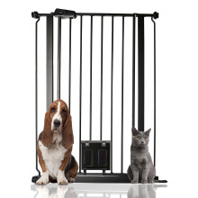 (Negro mate, 75cm - 84cm) Bettacare Puerta Extra Alta para Mascotas con Trampilla Bloqueable para Gatos