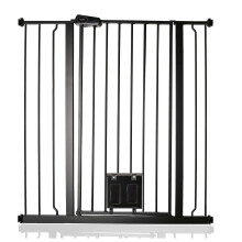 (Negro mate, 94.3cm - 101.9cm) Bettacare Puerta Extra Alta para Mascotas con Trampilla Bloqueable para Gatos