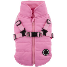 Puppia Mountaineer Winter Dog Coat with integrated harness No Pull Cold Weather Waterproof Warm Fleece Back Zipper for Small & Medium Dog PINK X-Lar