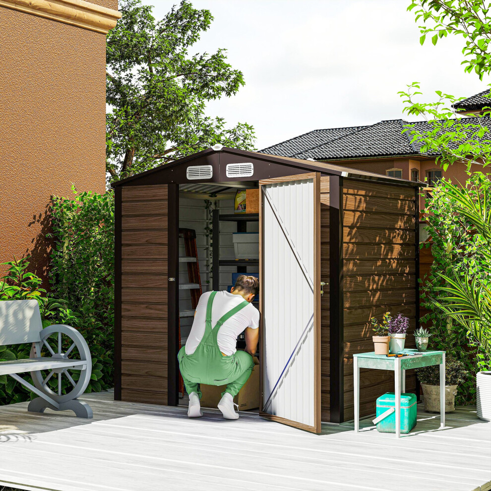 Outsunny 6.2 x 4.3ft Garden Metal Shed with Vent for Garden, Patio, Oak