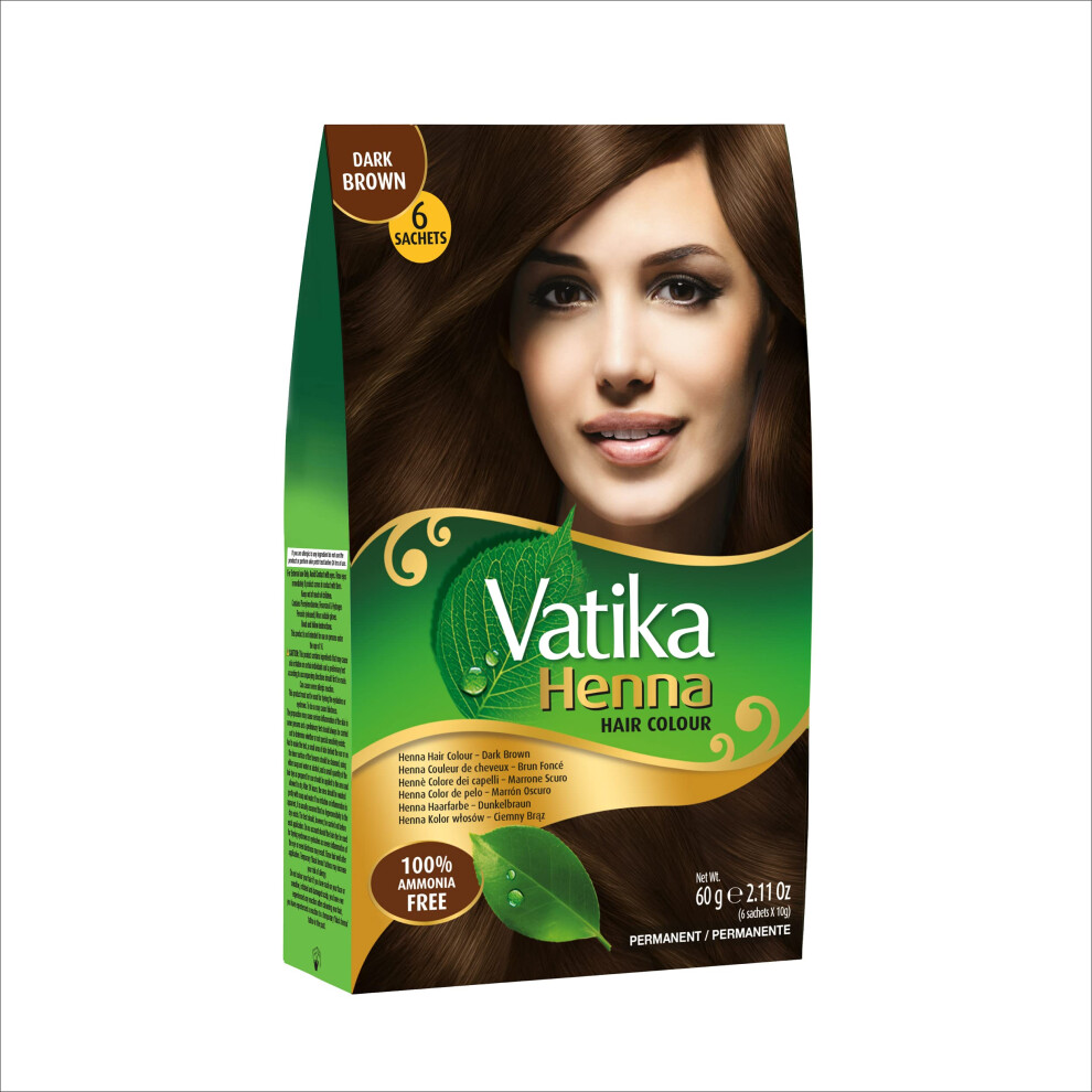 Vatika Brown,Grey Dabur Henna Hair Color - Dark Brown Henna Hair Dye And Conditioner Ammonia Free 100% Grey Coverage 6 Sachets X 10G