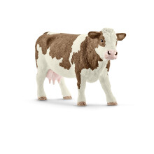 Figura de juguete de vaca Simmental de Schleich Farm World: figura de juguete de animal de granja educativa y duradera, juego divertido e imagina
