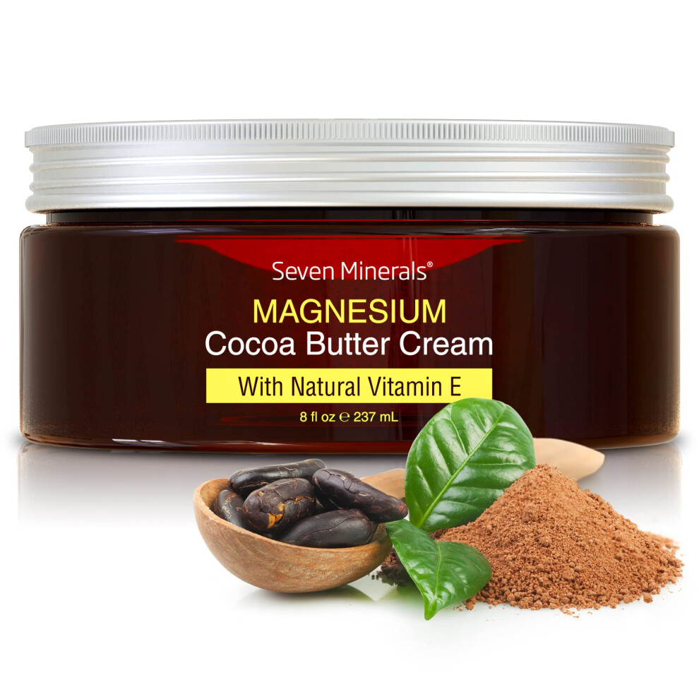 Seven Minerals Cream Natural Magnesium For Pain Calm Leg Cramps Sleep & Muscle Soreness With Moisturizing Organic Cocoa Butter & Vitamin E - No Har