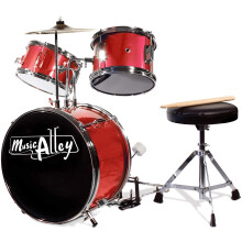 Music Alley 3 Piece Kids Drum Set with Throne Cymbal Pedal & Drumsticks Red (DBJK02-MR)
