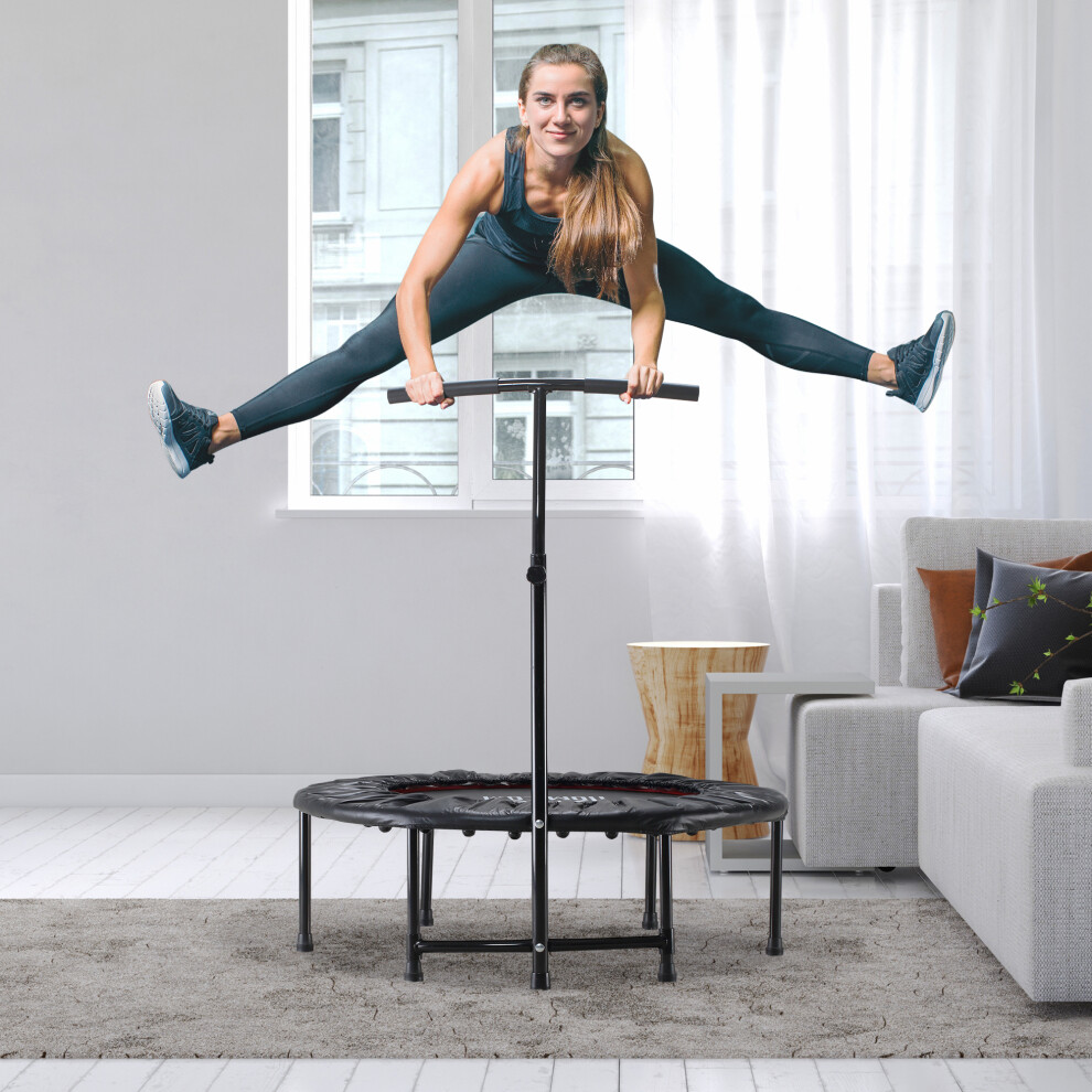HOMCOM 40" Mini Trampoline, Rebounder Jumper w/ Adjustable Handle, Black