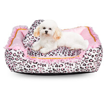 Gigreinc Dog Bed for Small Dogs - Cute Pink Leopard Dog Bed Cat Beds for Indoor Cats Washable - Square Shape Cat Dog Sofa Bed Pet House Nest Cave(M 2