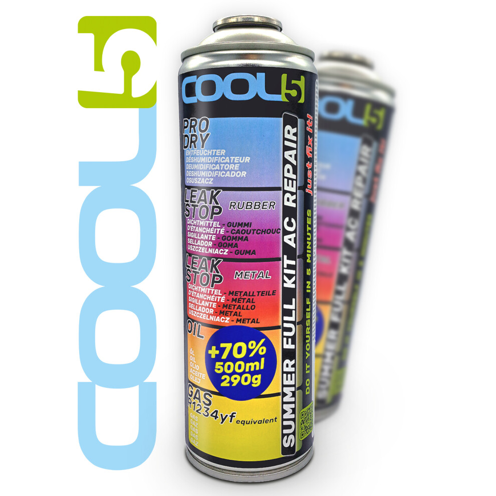 Photos - Other Hand Tools COOL5 R1234YF Summer 5-in-1 Aircon Recharge & Repair Kit  with Self-Blocking Valve - DIY AC Refill(500ml)