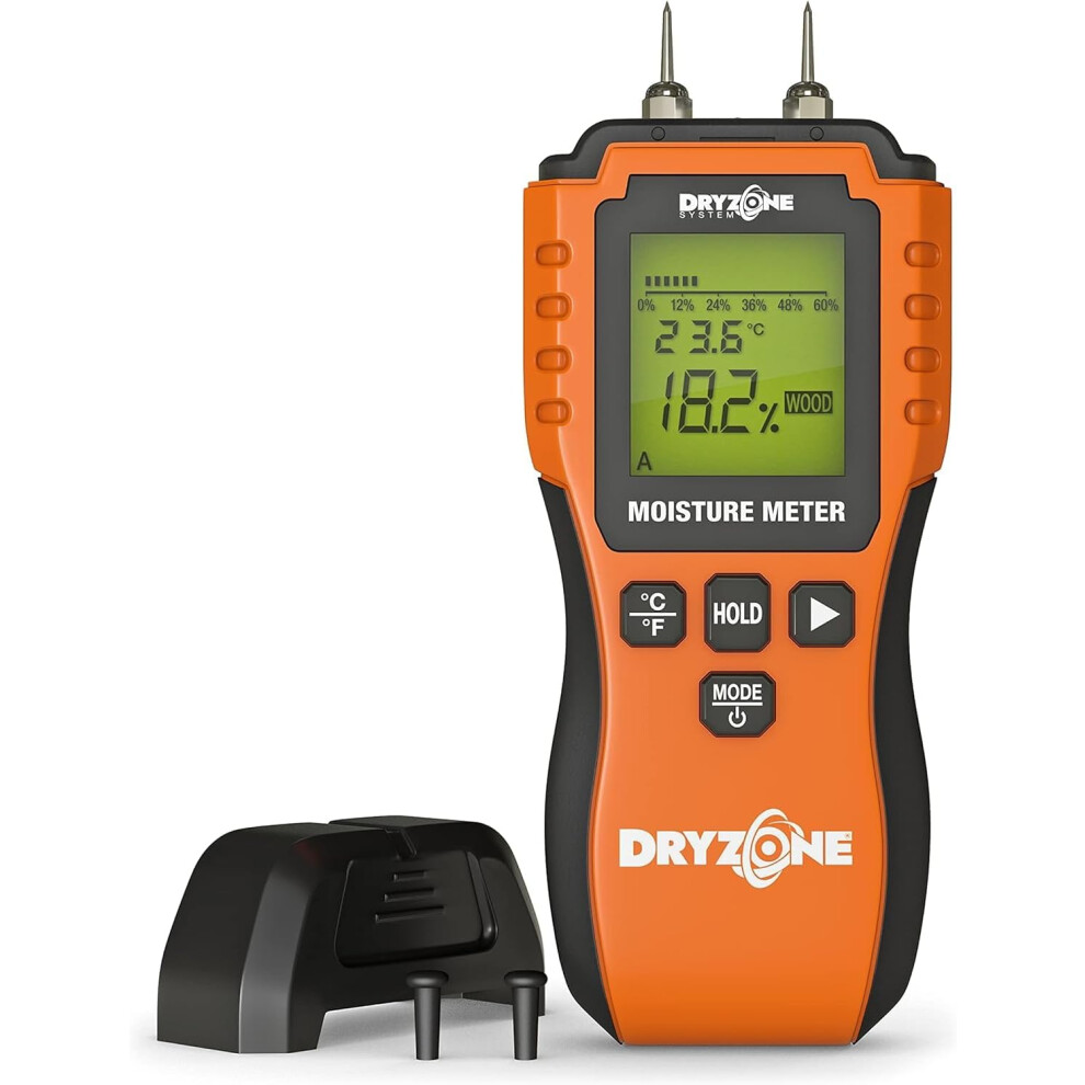 Dryzone Moisture Meter - Damp Meter Detector for Wood,Walls, Masonry & Other Building Materials. Easy-to-Read Backlit LCD Display
