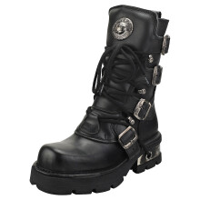New Rock Block-heel In Metal-look Unisex Platform Boots in Black - 12 UK