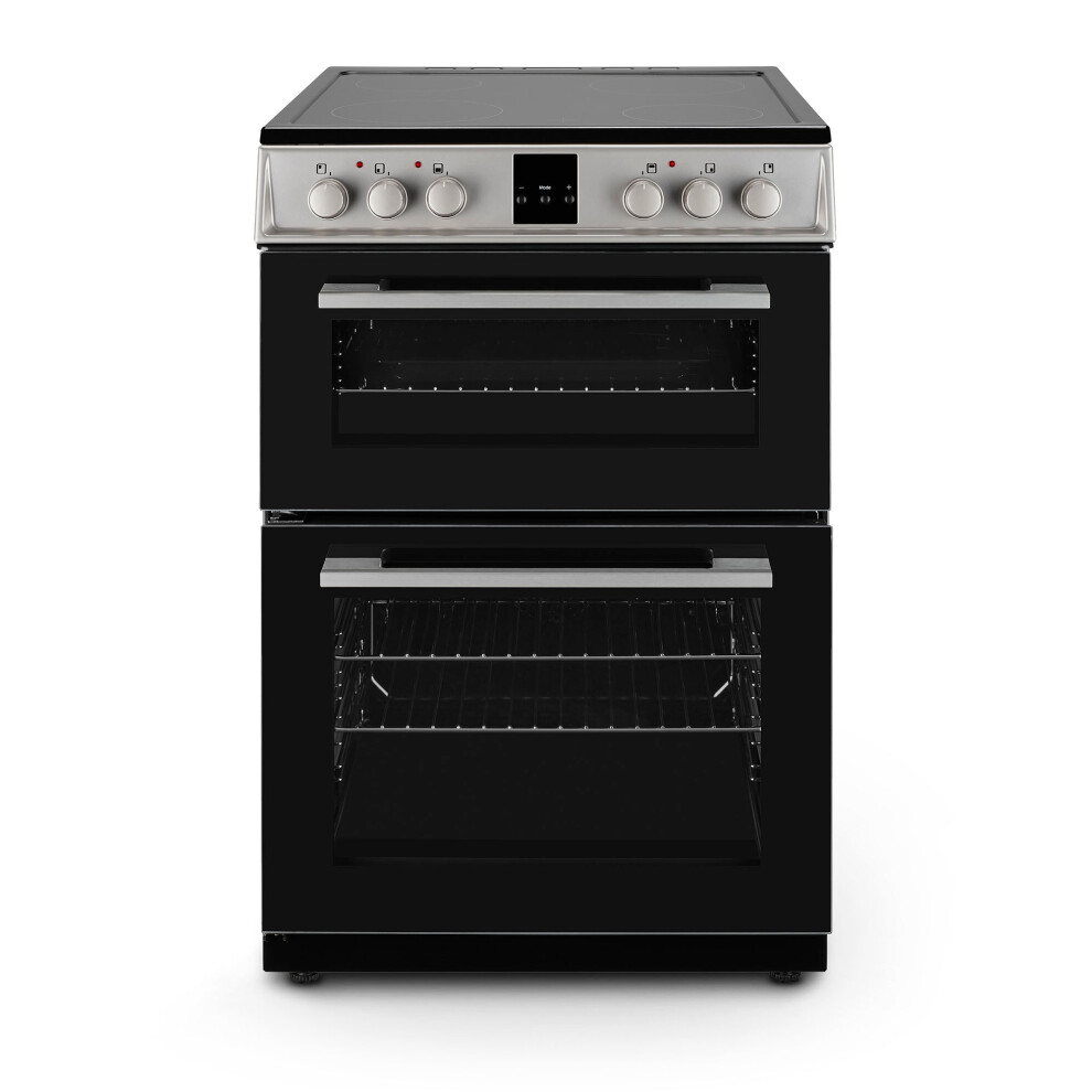 Montpellier Mdoc60fs - Silver 60Cm Ceramic Double Cooker - 4 Zones, 111L Total Capacity - A/A Energy