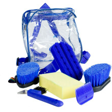 HORZE Backpack Easy-Carry Horse Grooming Set with Six Soft Grip Grooming Tools - Red - One Size