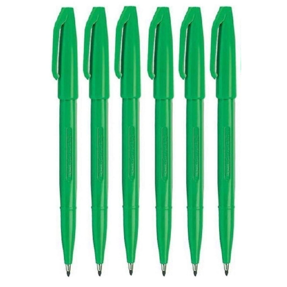 Pentel Green Original Sign Pen S520 Fibre Tip Marker Pens Colour Fineliner 2mm Nib 1mm Line Width (Pack of 6)