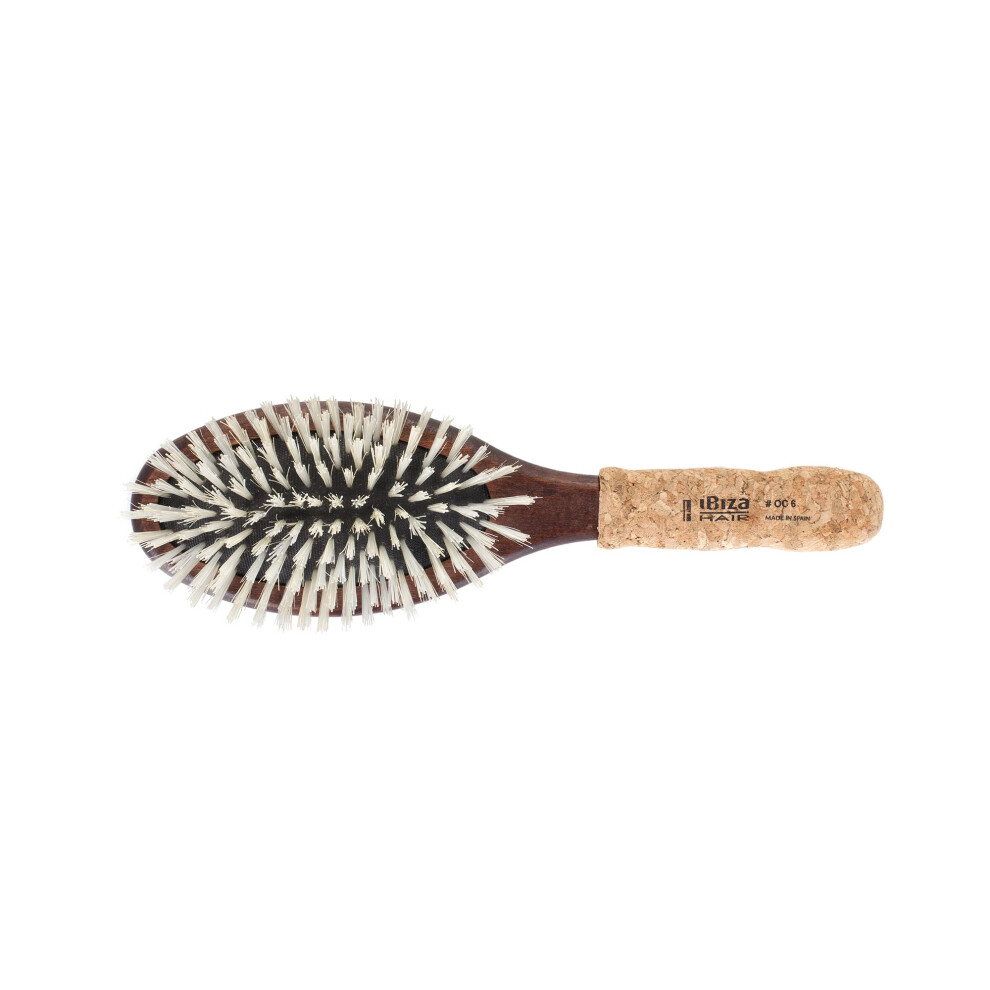 Ibiza Hair Professional Oval Boar Hair Flat Brush (Oc6) With Reinforced Boar & Nylon Bristles & Cork Handle Create Shiny Looks For Short To Long Hai
