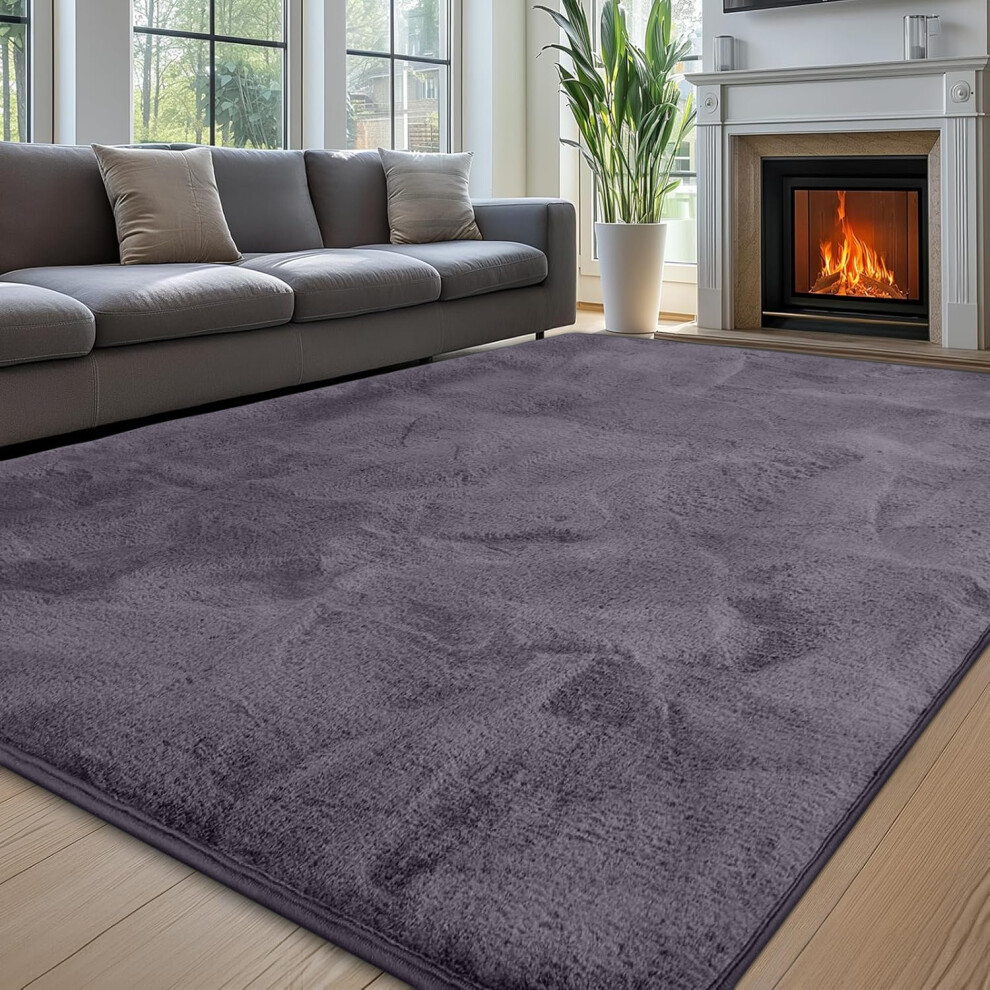 (160x230 cm (5ft 3" x 7ft 6")_Large Rugs For Bedroom Living Room, Fluffy Grey) Faux Fur Rugs Living Room Non Slip Area Rug Carpet