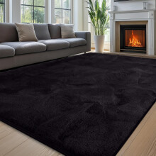 (200x290 cm (6ft 6" x 9ft 5")_Extra Large Rugs Indoor Outdoor Floor Area Carpet, Fluffy Black) Faux Fur Rugs Living Room Non Slip Area Rug Carpet