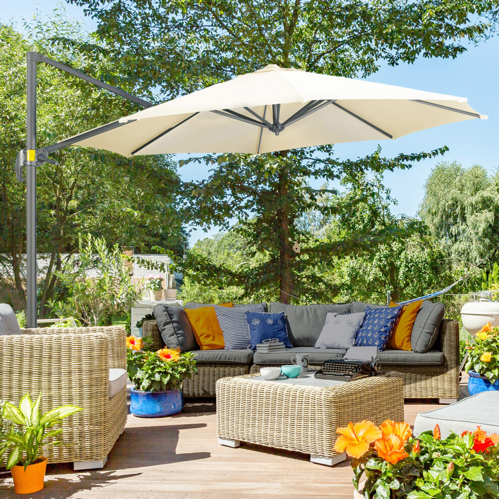 Outsunny 3 x 3(m) Cantilever Parasol Garden Umbrella with Cross Base White