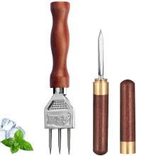 Iskrokset 2-pack Treprongad Iskrok, Rostfritt Stål med Trähandtag, Hållbart Verktyg för Bartender (7,2 tum 2 st)