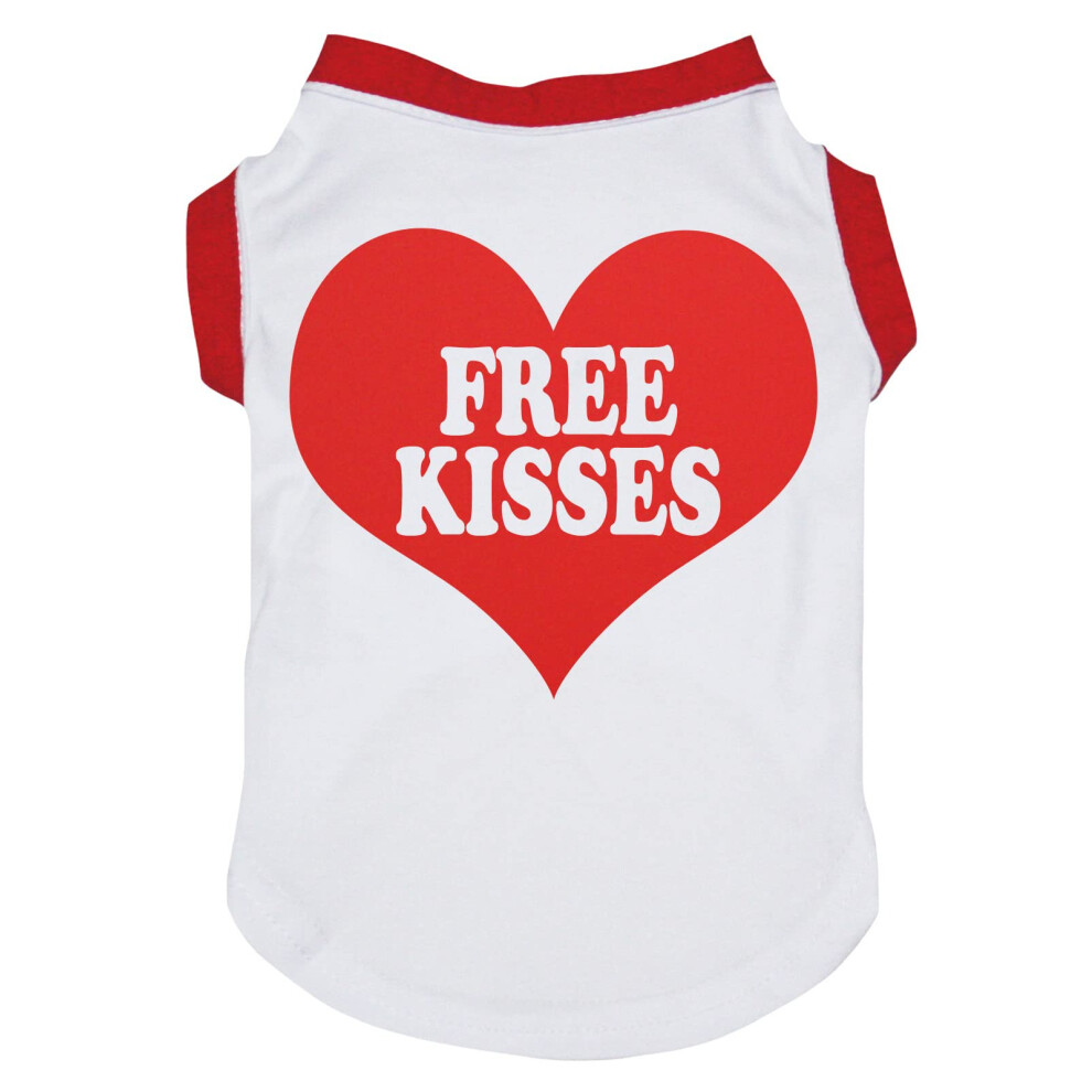Camiseta Para Cachorro Petitebella Free Kisses Heart (Blanco Y Rojo, Talla Mediana)-image