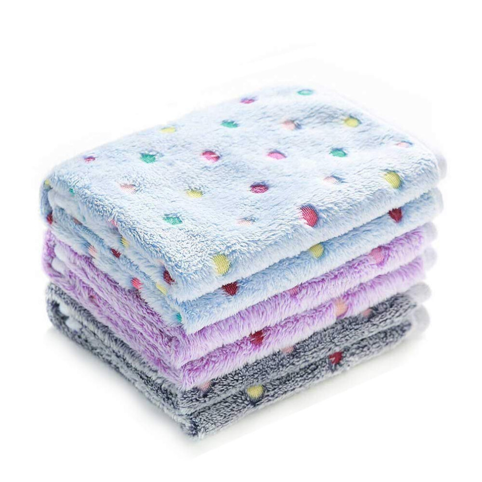 Lot de 3 couvertures super douces     pois pour animaux de compagnie, couverture en flanelle pour chien, chiot, chat, bleu/violet/gris, taille M