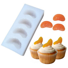 4-cavity Tangerine Slice Silicone Moule Mandarine Segments d'orange Fruit Fondant Pate de gomme Moule de giro