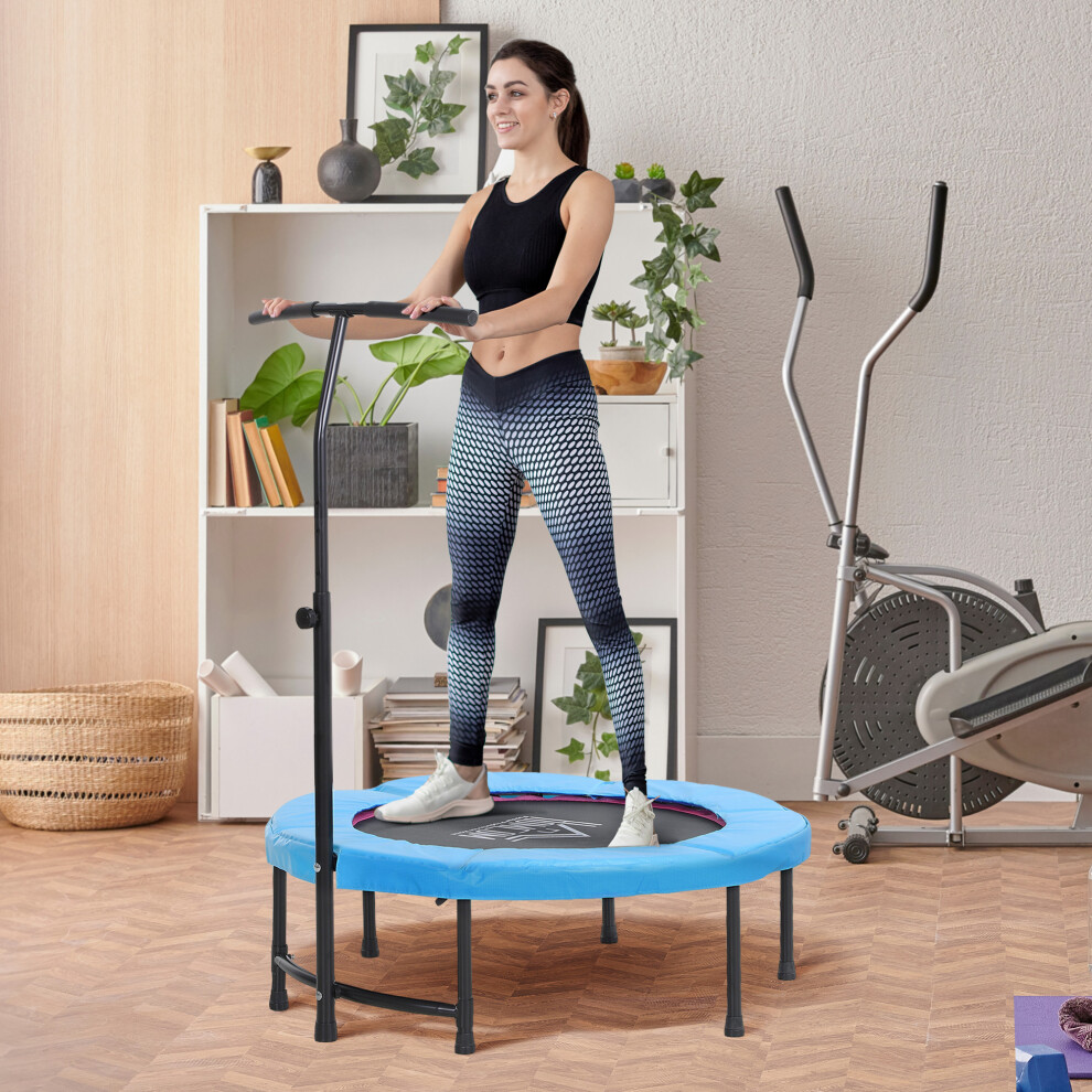HOMCOM 40" Mini Trampoline, Rebounder Jumper w/ Adjustable Handle, Blue