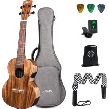 Ukul   l    de concert professionnel en acacia massif de 23 pouces avec humidificateur, accordeur, m   diators, sangle, sac de transport