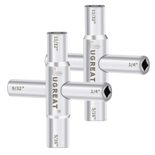 JUGREAT Watersleutel 4-weg Sillcock-sleutel Stalen Sillcock-sleutel Zilveren watersleutel voor kraankranen, kleppen en tuinslangen, 2-pack