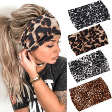 GORTIN Boho Headbands Black Yoga Leopard Hair Bands Stretch Wide Head Bands Twist Turban Knot Sweatbands Elastic Hair Wraps for Women and Girls Pack