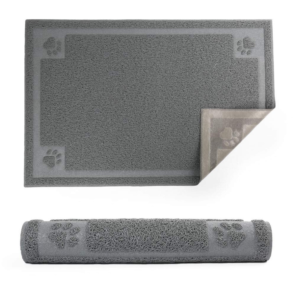 Tapis imperm   able PrimePets pour gamelles de chien (99 x 61 cm) et de chat (gris)