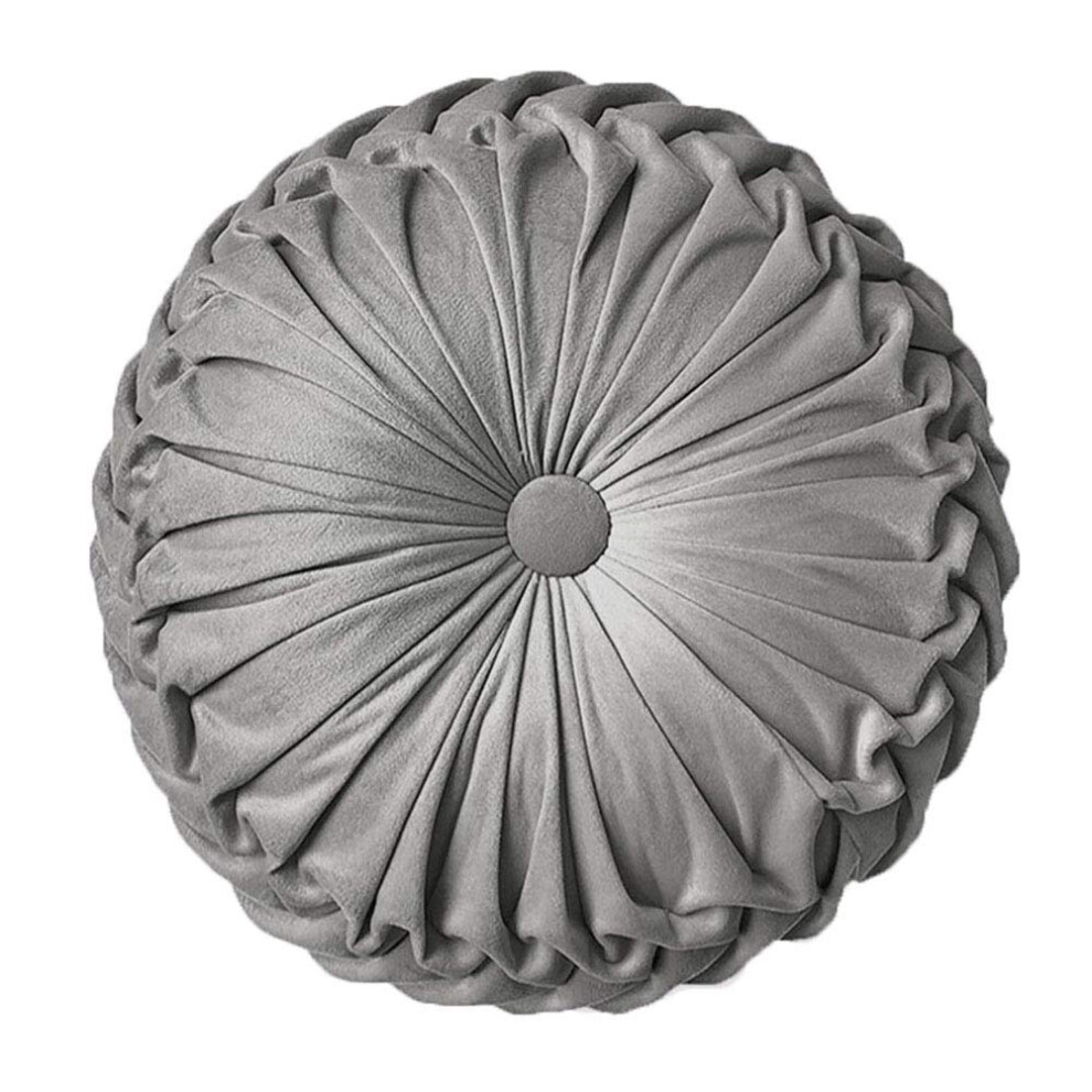 Coussin rond en velours pliss    pour d   coration d'int   rieur, id   al pour un canap   , un lit ou une voiture, gris