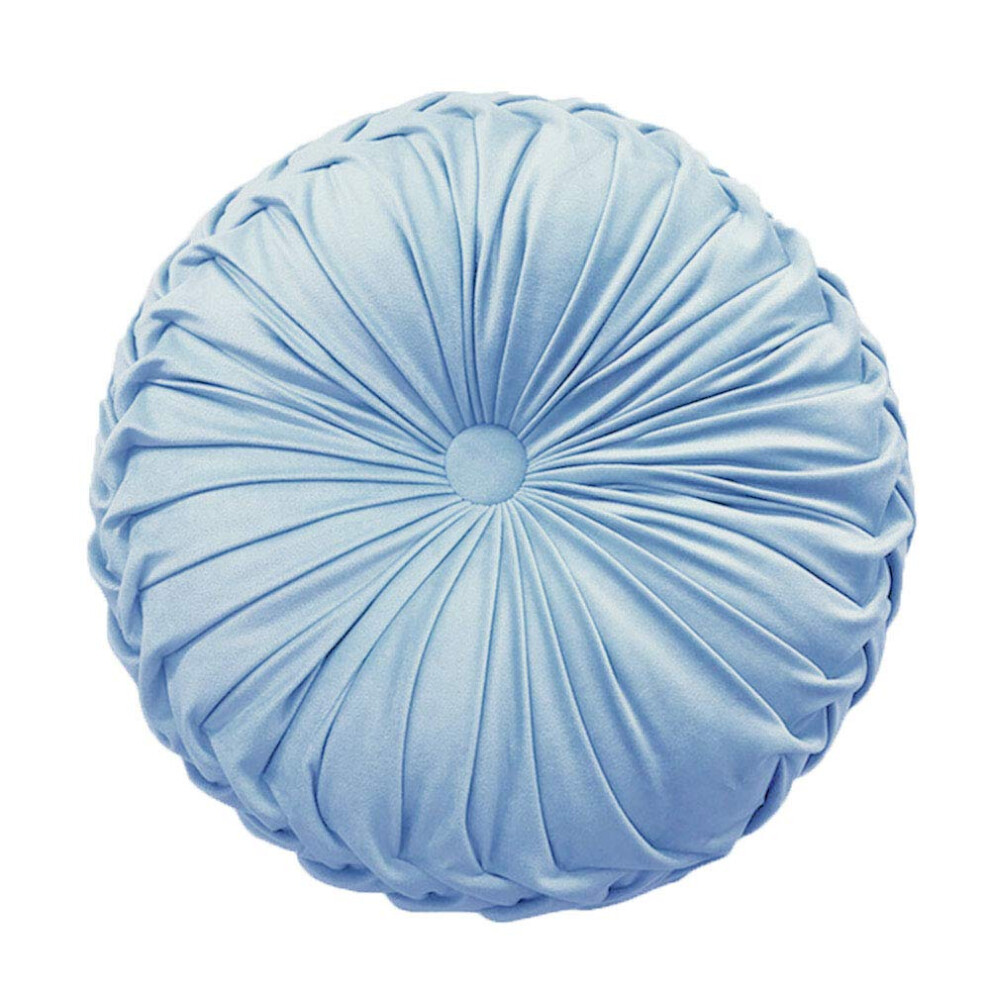 Coussin rond en velours pliss    pour d   coration d'int   rieur, id   al pour un canap   , un lit ou une voiture, bleu clair
