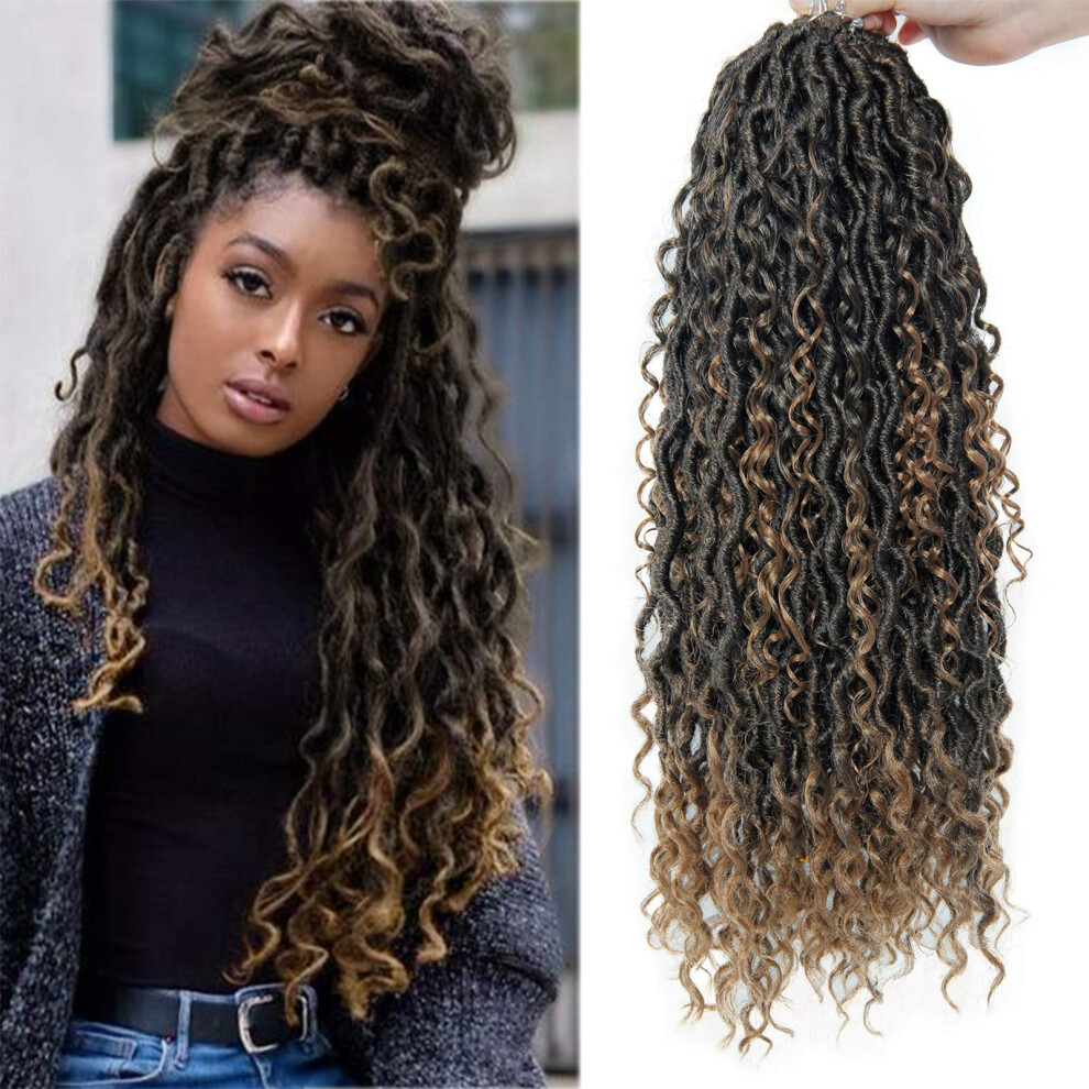 Bekjdiof Unisex Not,Specified New Goddess Locs Crochet Hair River Fauxs Locs 18Inch Pre Looped Synthetic Deep Curly Hairstyle Ombre Fauxlocs Crochet Braids Extensions 4Packs(1B/27