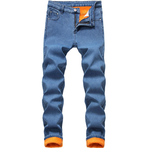 GUNLIRE Herrers Vinterjeans med Fleecefoder, Slim Fit, Ljusblå, 34