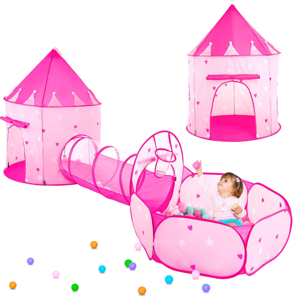 PigPigPen 3pc Kids Play Tent for Girls with Ball Pit  Crawl Tunnel  Princess Tents for Toddlers  Baby Space World Playhouse Toys  Boys Indoor& Outdoor-image-OPC-PFN929N-NEW