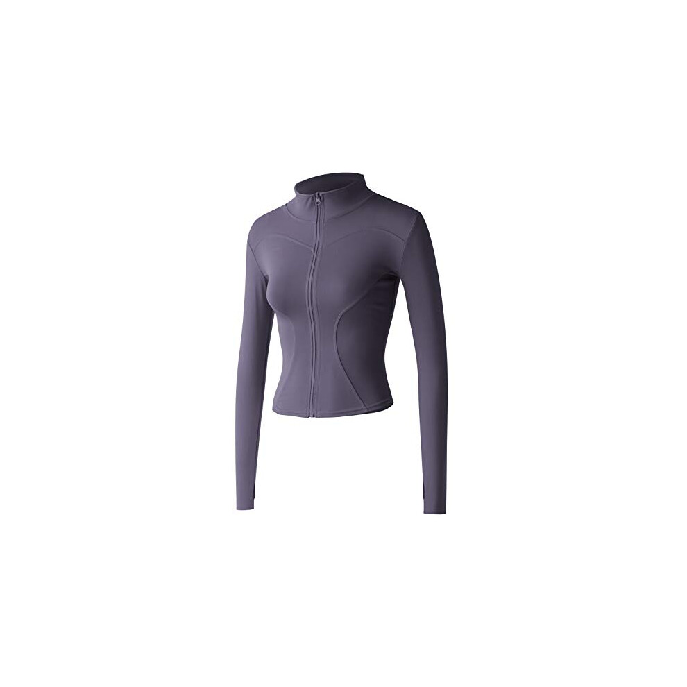 Veste de course     pied extensible et l   g   re Locachy pour femme, avec fermeture    clair int   grale et trous pour les pouces, violet, taille XS