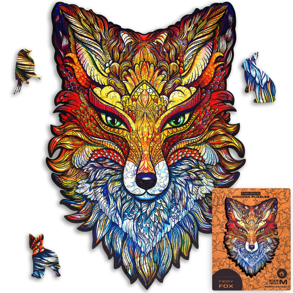 Puzzle en bois UNIDRAgON - Fiery Fox 197 pi   ces Moyen 86x125 Magnifique emballage cadeau Forme unique Meilleur cadeau pour adultes et enfants