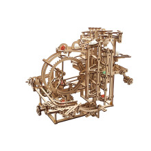 UGEARS Holz-Kugelbahn-Set 3D-Puzzle, Holz-Kugelbahn, Stufenaufzug mit 3-stufigem Hebemechanismus und 10 Murmeln kinetisches DIY-Kugelbahn-Holzpuz