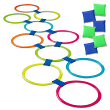 GOODLYSPORTS 2-In-1Hopscotch & Bean Bag Toss Combine Hopscotch Rings with Bean Bag Toss Game  Bean Bag Toss Game for Kids Hopscotch Outdoor Game Agili