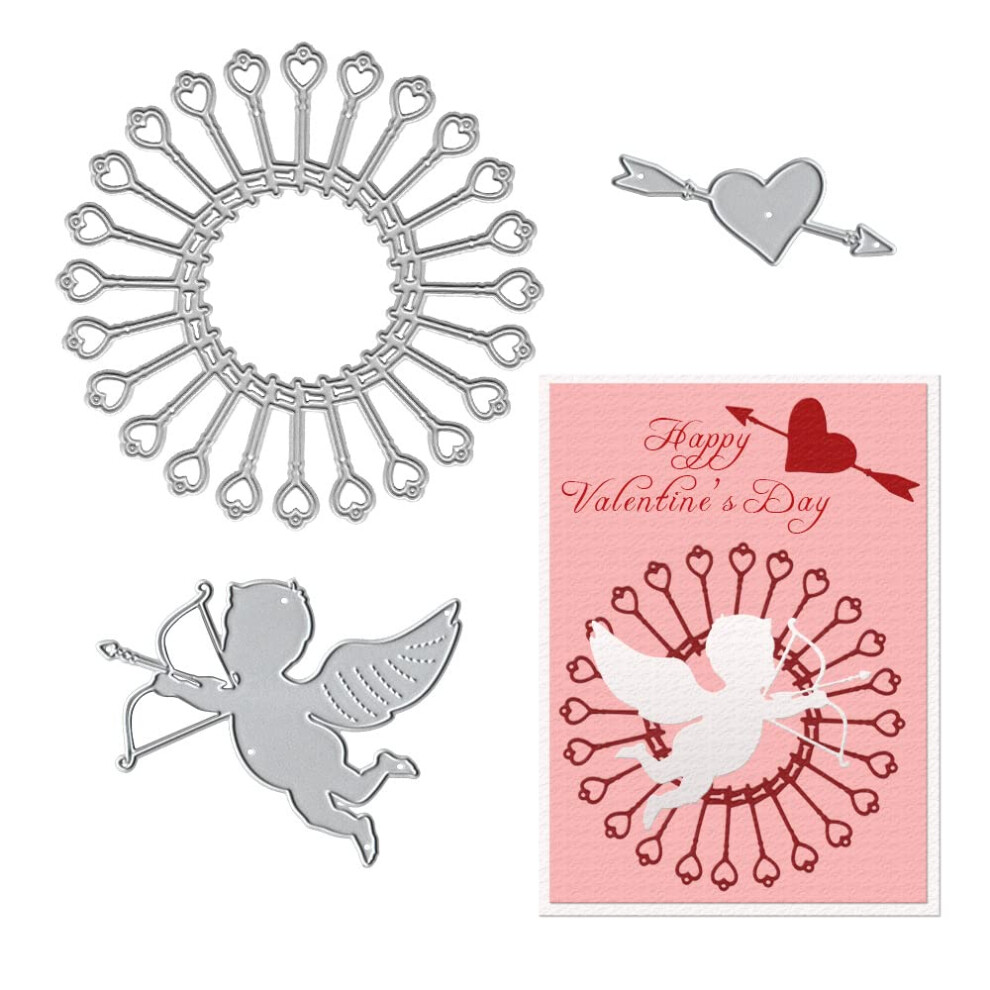 Troqueles De Cupido De San Valent N De Estivaux Para Crear Tarjetas, Plantillas De Corte Con Marcos Circulares De Corazones De Amor, Plantillas D-image