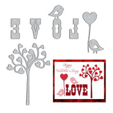 Hying Valentines Tr?er Rammesk?ring Dies til kortfremstilling og fotoalbumpynt Ballon Fugle Hjerter Udstanset K?rlighedsord Dies Stencils Pr?gnin
