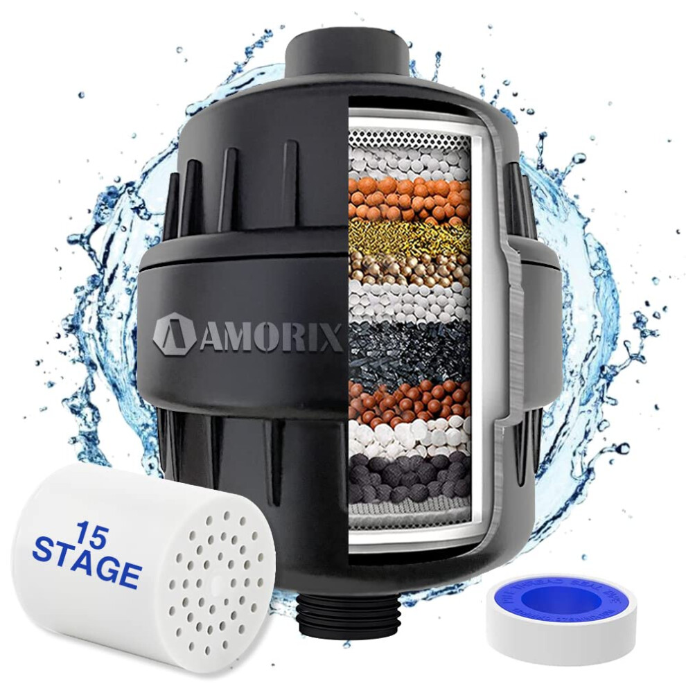 Shower Filter 15 Stage Shower Head Filter For Hard Water High Output Showerhead Filter Black Shower Water Filter Reduce Chlorine Dry Skin Itchy Sca 8112221904189