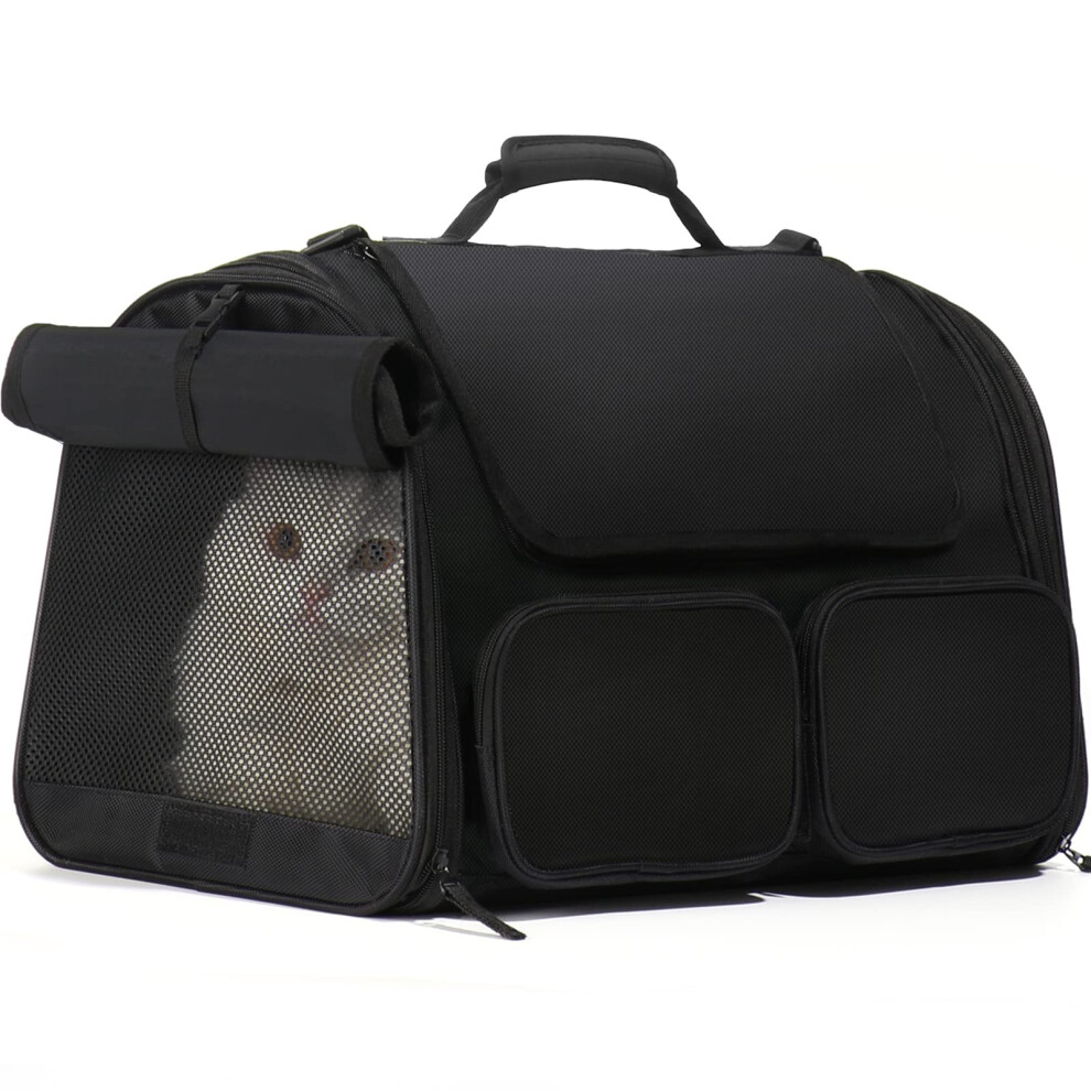 FUKUMARU Cat Carrier Airline Approved Soft Sided Dog Carrier Collapsible Cat Travel Bag Under 44 lb Small Medium Large Pet Carrier Rollable Cover