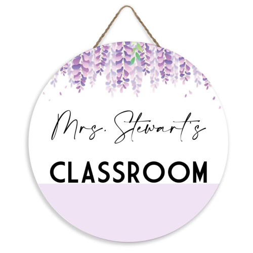 Custom Teacher Round Wooden Door Hanger Personalized Teacher Name Sign ...