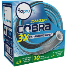 FloPro Cobra 25m Expanding Armoured Hose Set – Expands to 3x its length, Thorn-Proof, 50% Lighter, Tangle-Free with Nozzle & SuperGrip Fittings
