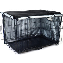 Kefit holdbar hundekasse d?kning-dobbelt d?r Pet Kennel Cover Vandt?t Anti-UV Dog Cage Cover Fit til 24-54 tommer kasse-sort