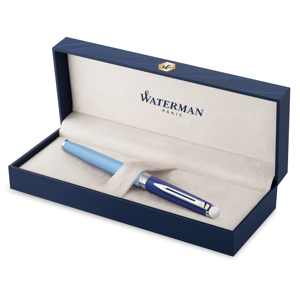 Stylo Plume Waterman Hmisphere En M Tal Et Laque Bleue Avec Attributs Plaqu S Palladium, Pointe Moyenne En Acier Inoxydable, Coffret Cadeau-image